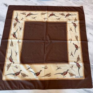 Vintage Norma Dori Brown & Cream Pheasant Print Square Silk Scarf